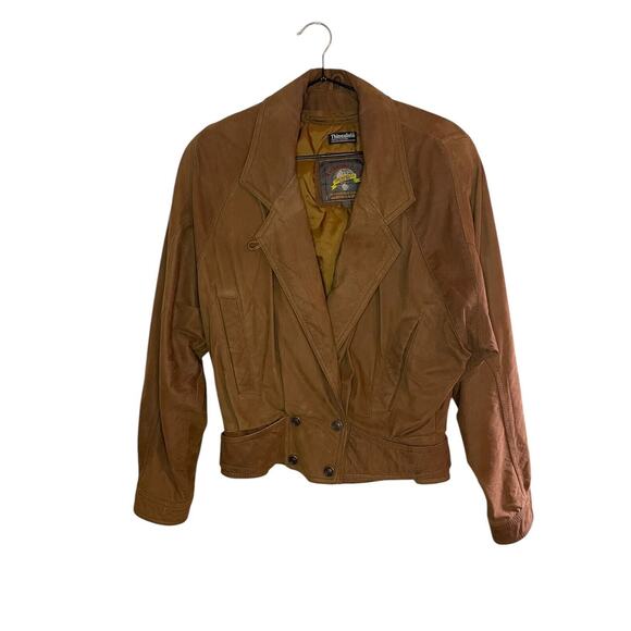 Brown Leather Bomber Jacket Women's Small Adventure Bound Thinsulate Vintage - Picture 1 of 5